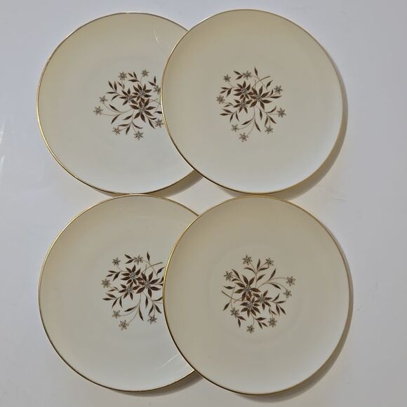 Lenox Starlight Small Floral Plates Set of 4 Appetizer Tidbits Dessert Gold Rim - Picture 10 of 11